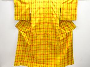 格子模様織り出し米沢紬着物